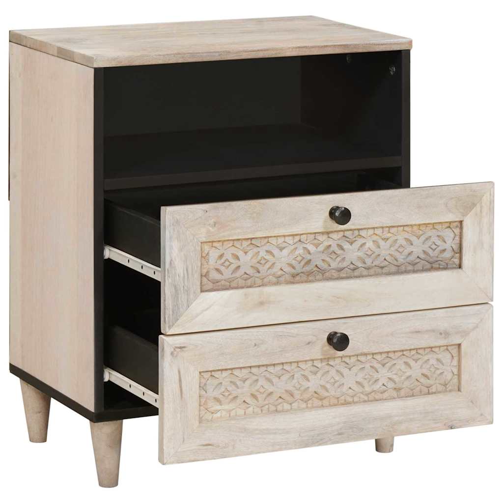 Bedside Table with Shelf Beige 50 x 33 x 60 cm Solid mango wood