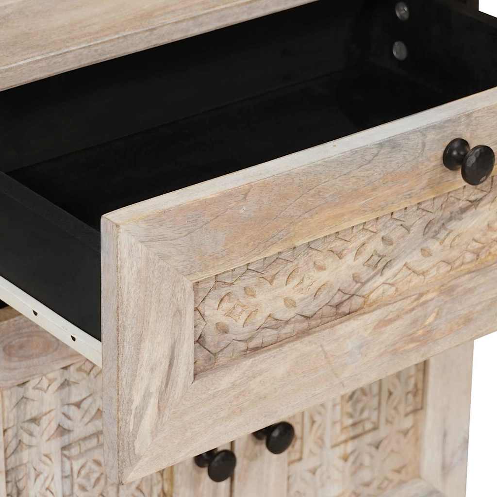 Bedside Table with Door Beige 50 x 33 x 60 cm Solid mango wood