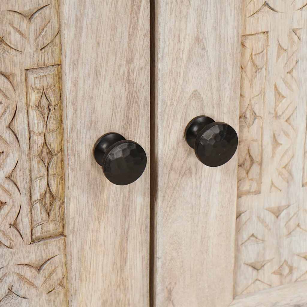 Bedside Table with Door Beige 50 x 33 x 60 cm Solid mango wood