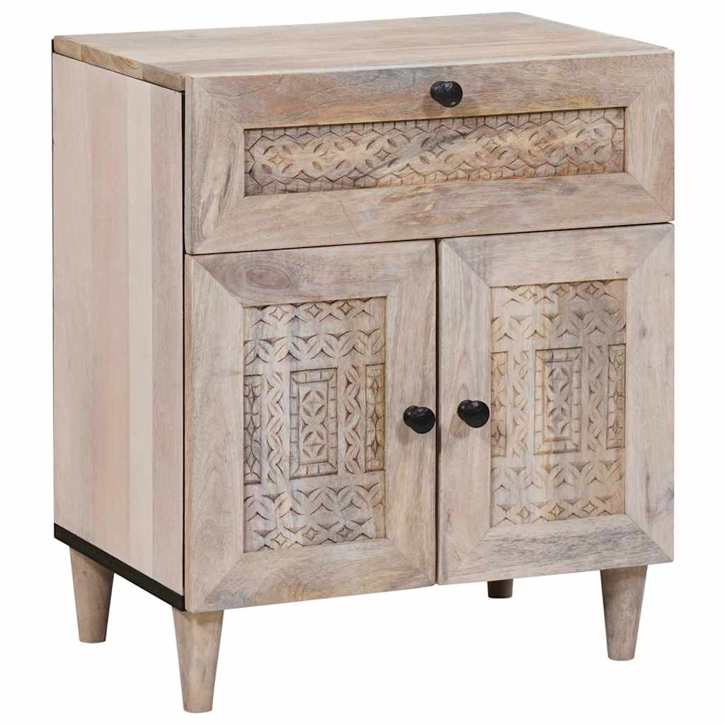 Bedside Table with Door Beige 50 x 33 x 60 cm Solid mango wood