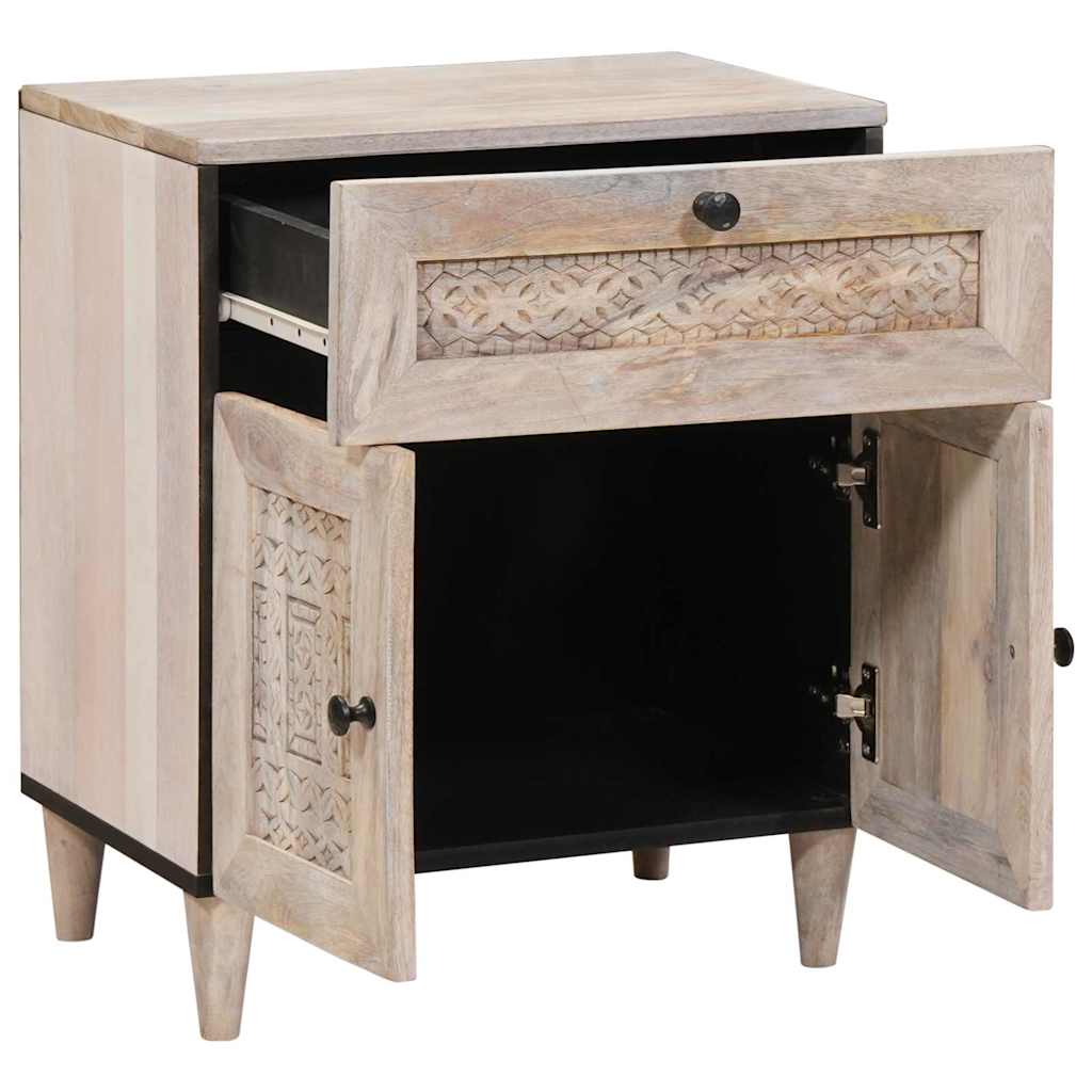 Bedside Table with Door Beige 50 x 33 x 60 cm Solid mango wood
