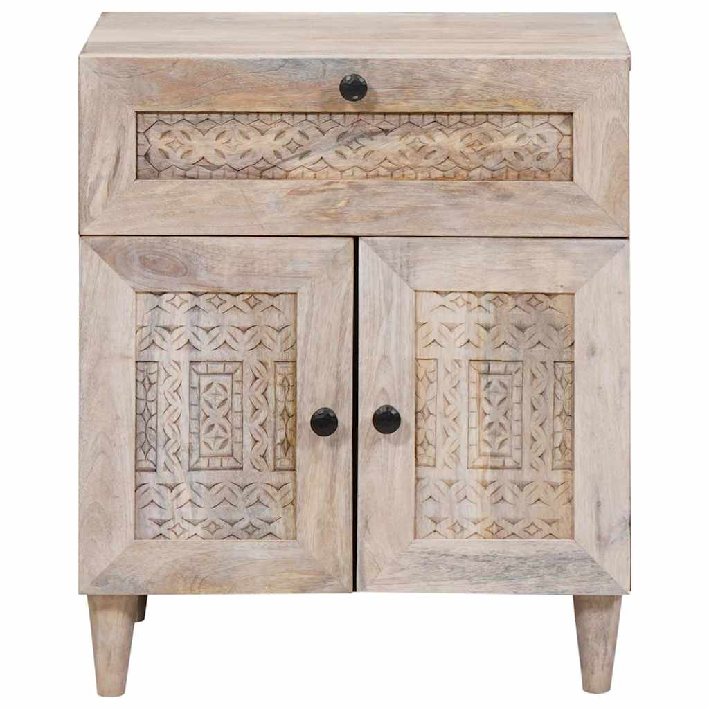 Bedside Table with Door Beige 50 x 33 x 60 cm Solid mango wood
