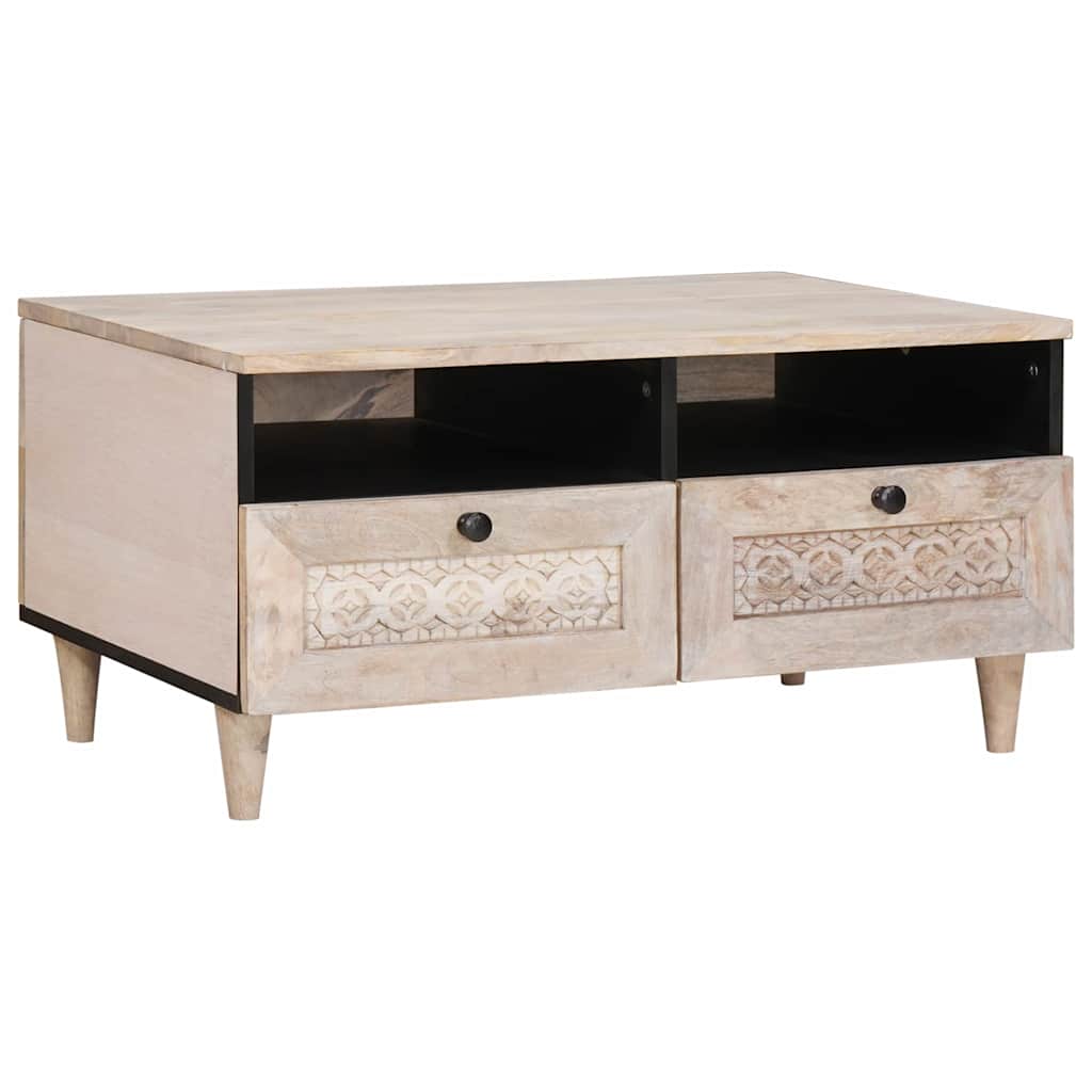 Coffee Table with Drawer White 80 x 54 x 40 cm Solid mango wood