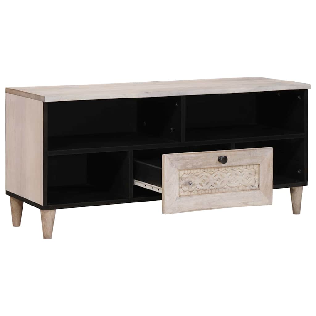 TV Cabinet with Drawer White 105 x 33 x 46 cm Solid mango wood