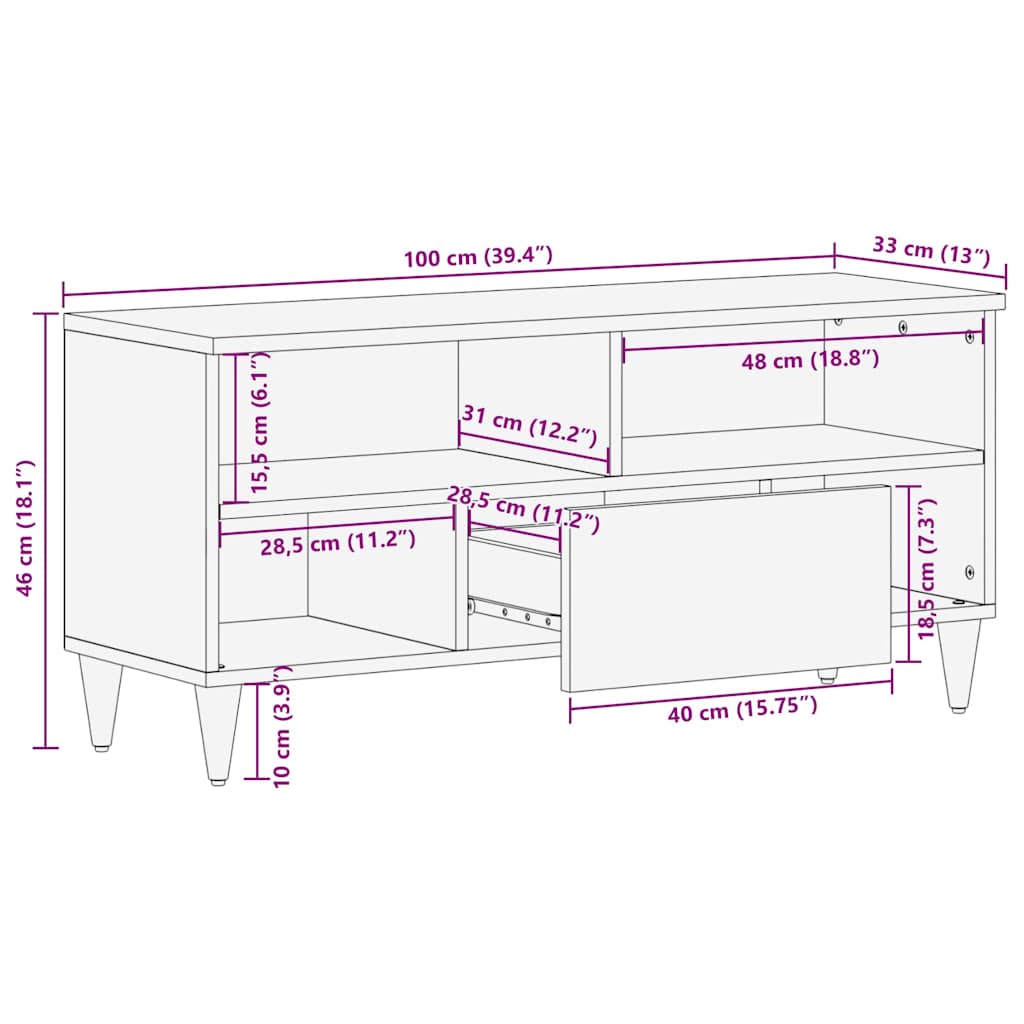 TV Cabinet with Drawer White 105 x 33 x 46 cm Solid mango wood