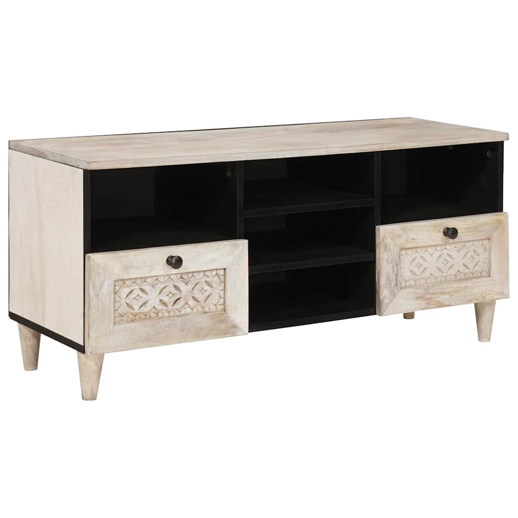 TV Cabinet with Drawer White 100 x 33 x 46 cm Solid mango wood