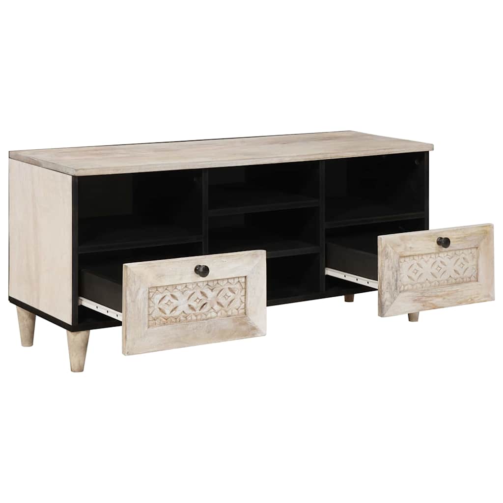 TV Cabinet with Drawer White 100 x 33 x 46 cm Solid mango wood