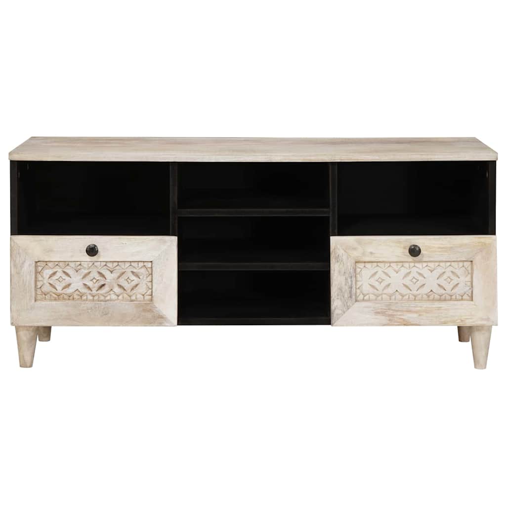 TV Cabinet with Drawer White 100 x 33 x 46 cm Solid mango wood