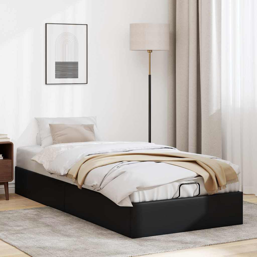 Ottoman Bed Frame without Mattress Black Single Faux Leather