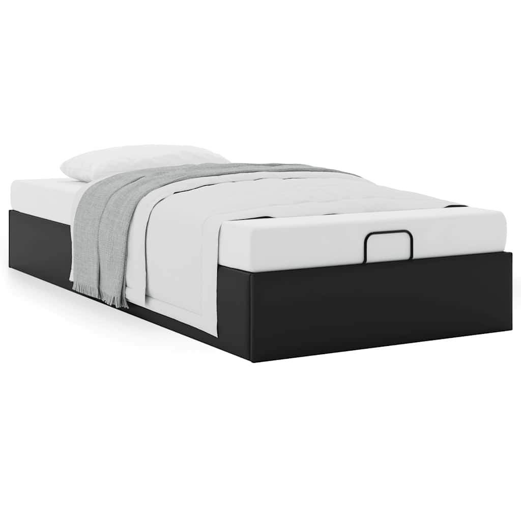 Ottoman Bed Frame without Mattress Black Single Faux Leather