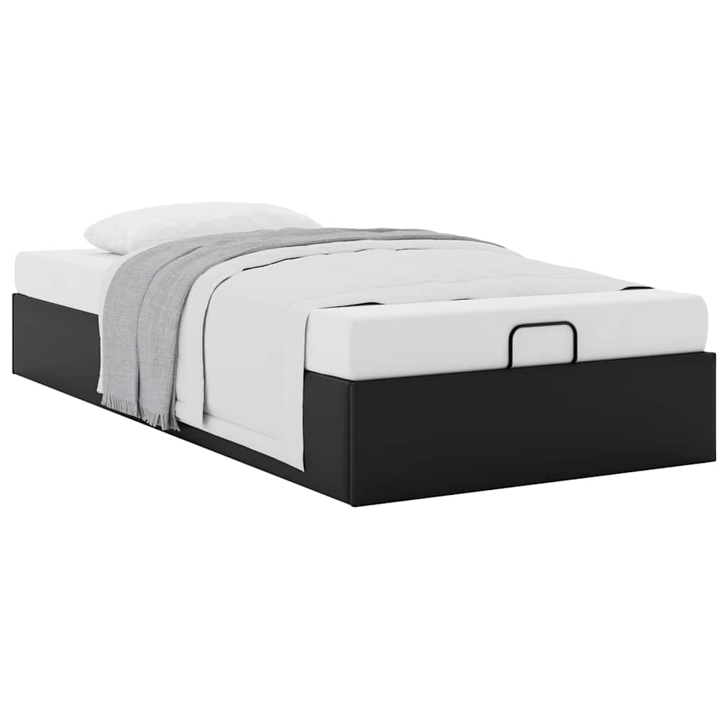 Ottoman Bed Frame without Mattress Black Single Faux Leather