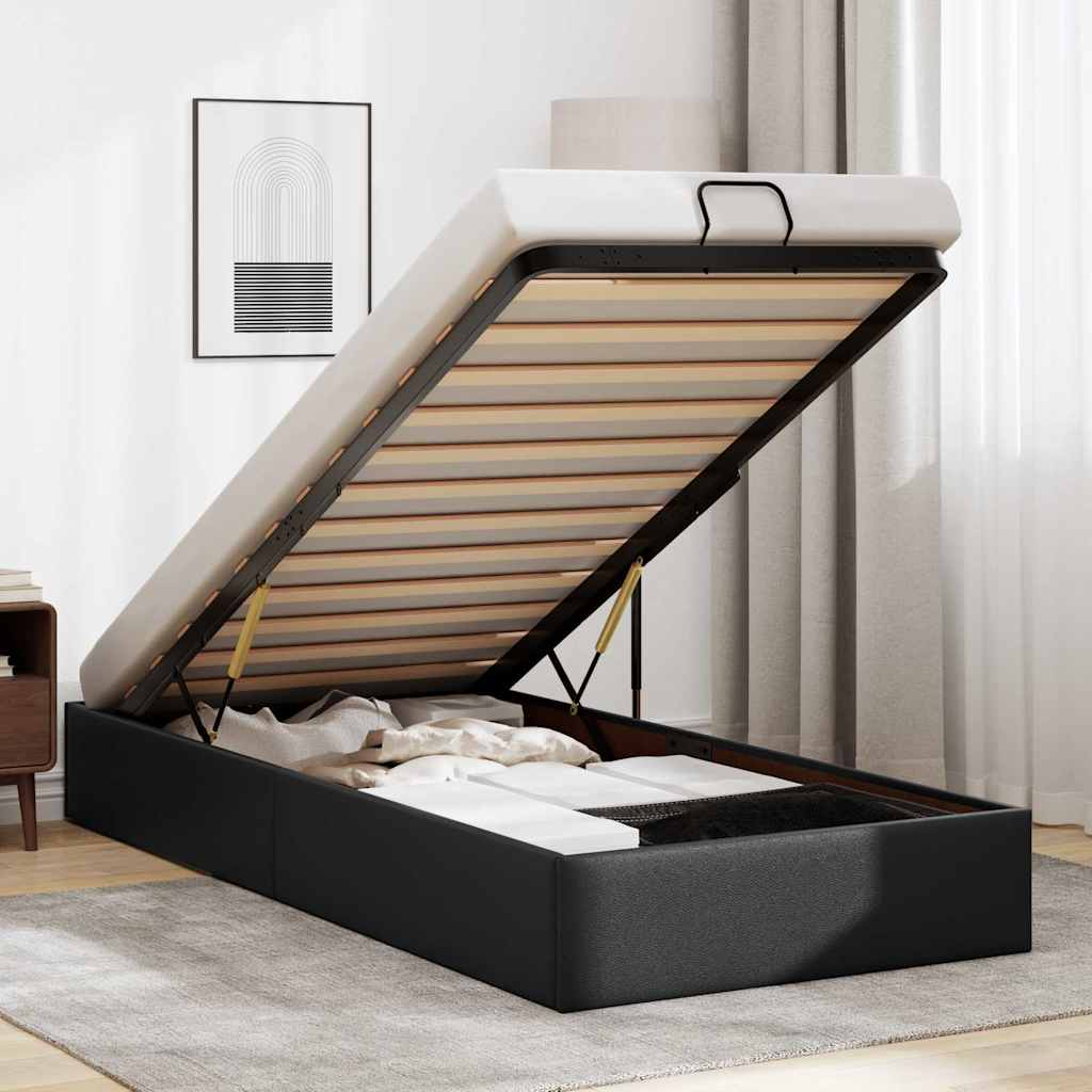 Ottoman Bed Frame without Mattress Black Single Faux Leather