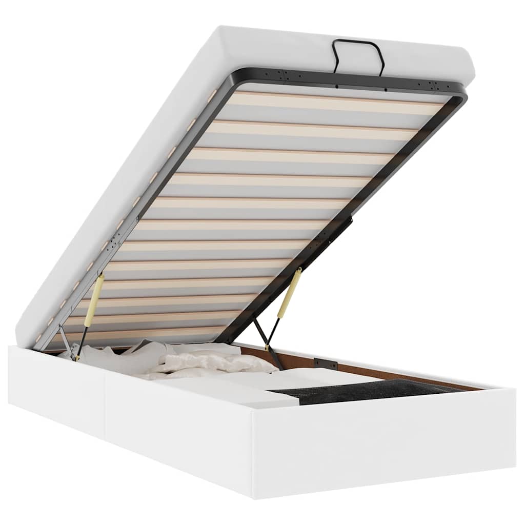 Ottoman Bed Frame without Mattress White Single Faux Leather