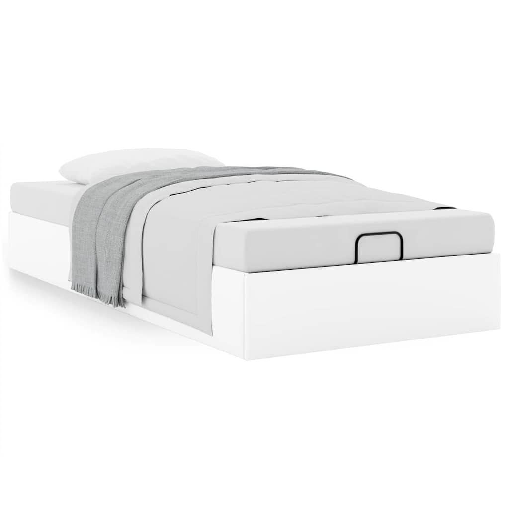 Ottoman Bed Frame without Mattress White Single Faux Leather