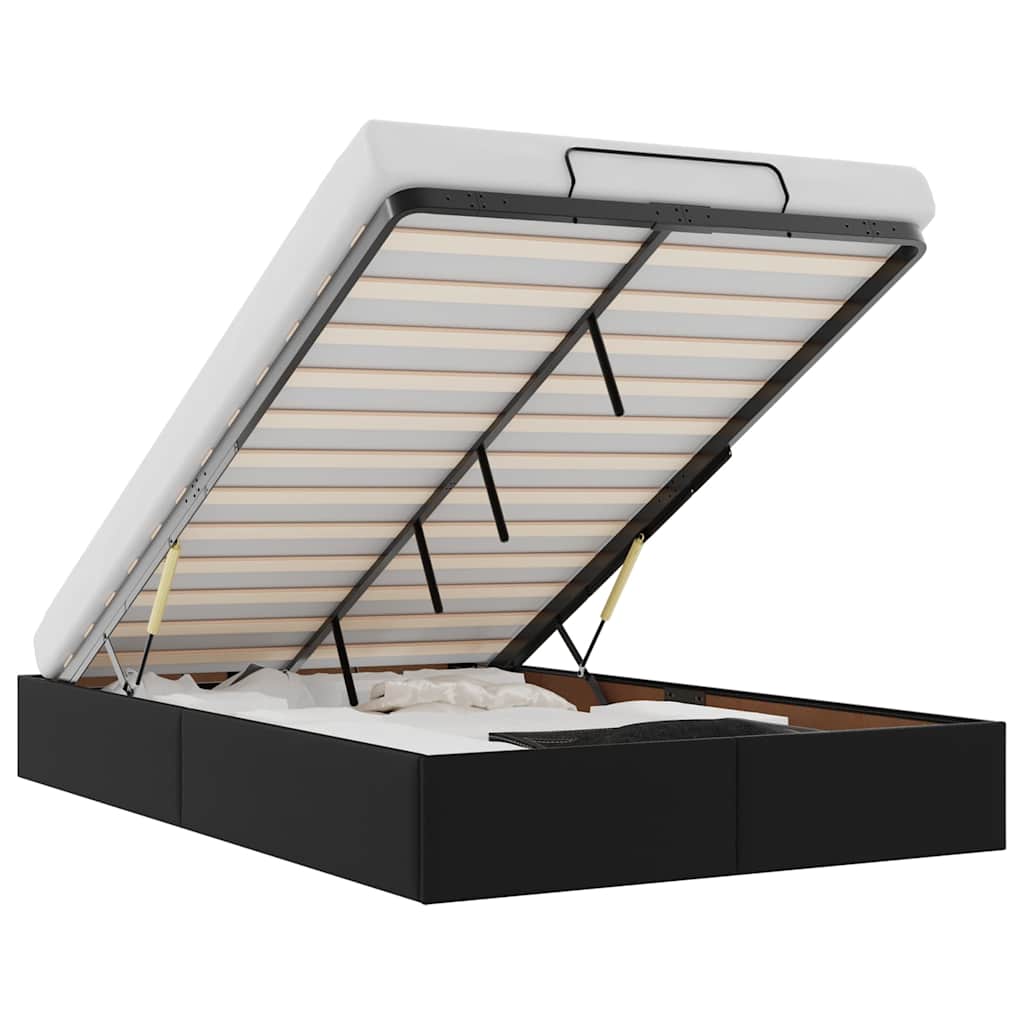 Ottoman Bed Frame without Mattress Black Double Faux Leather