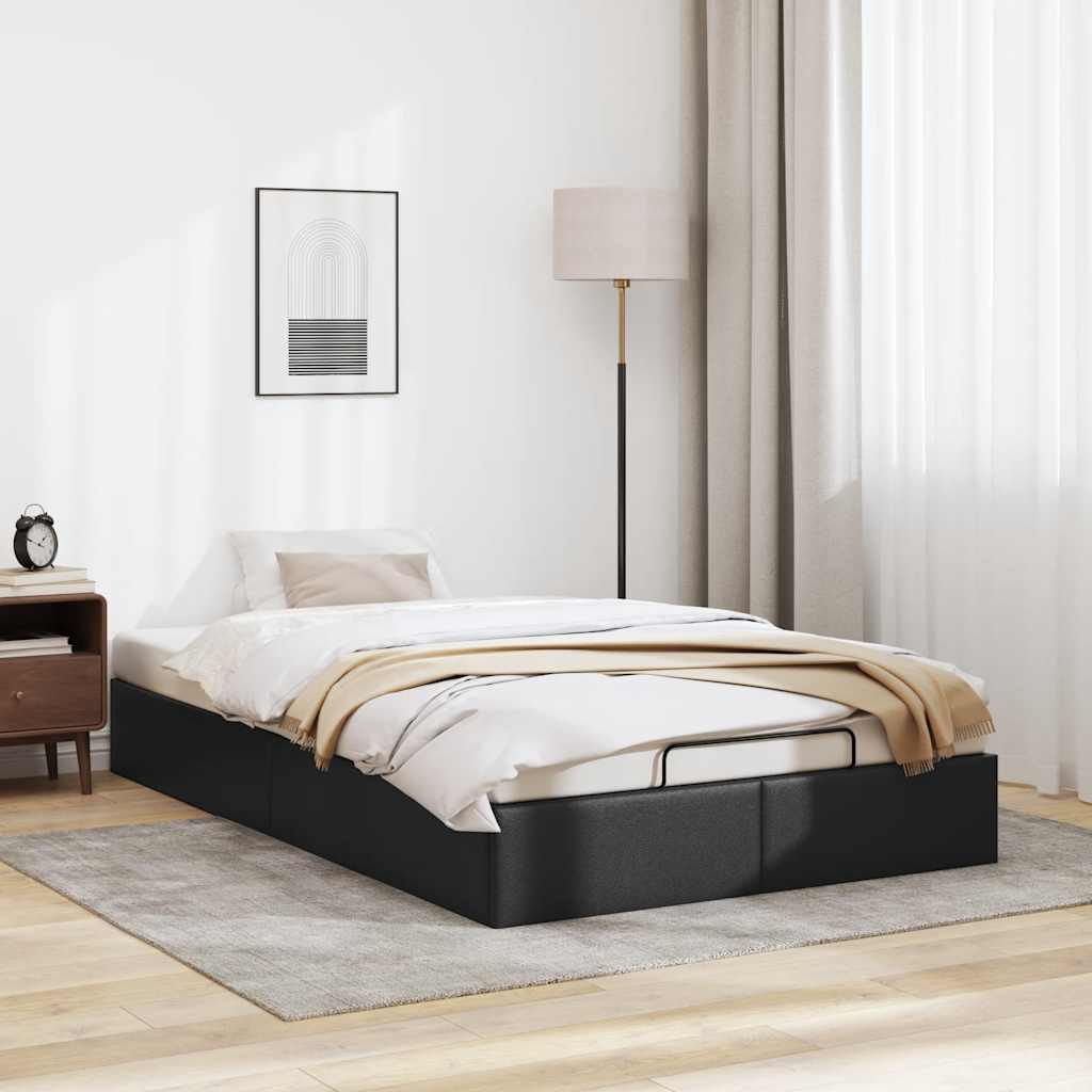 Ottoman Bed Frame without Mattress Black Double Faux Leather