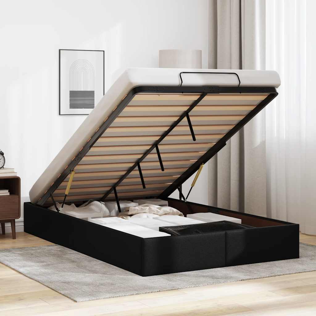 Ottoman Bed Frame without Mattress Black Double Faux Leather