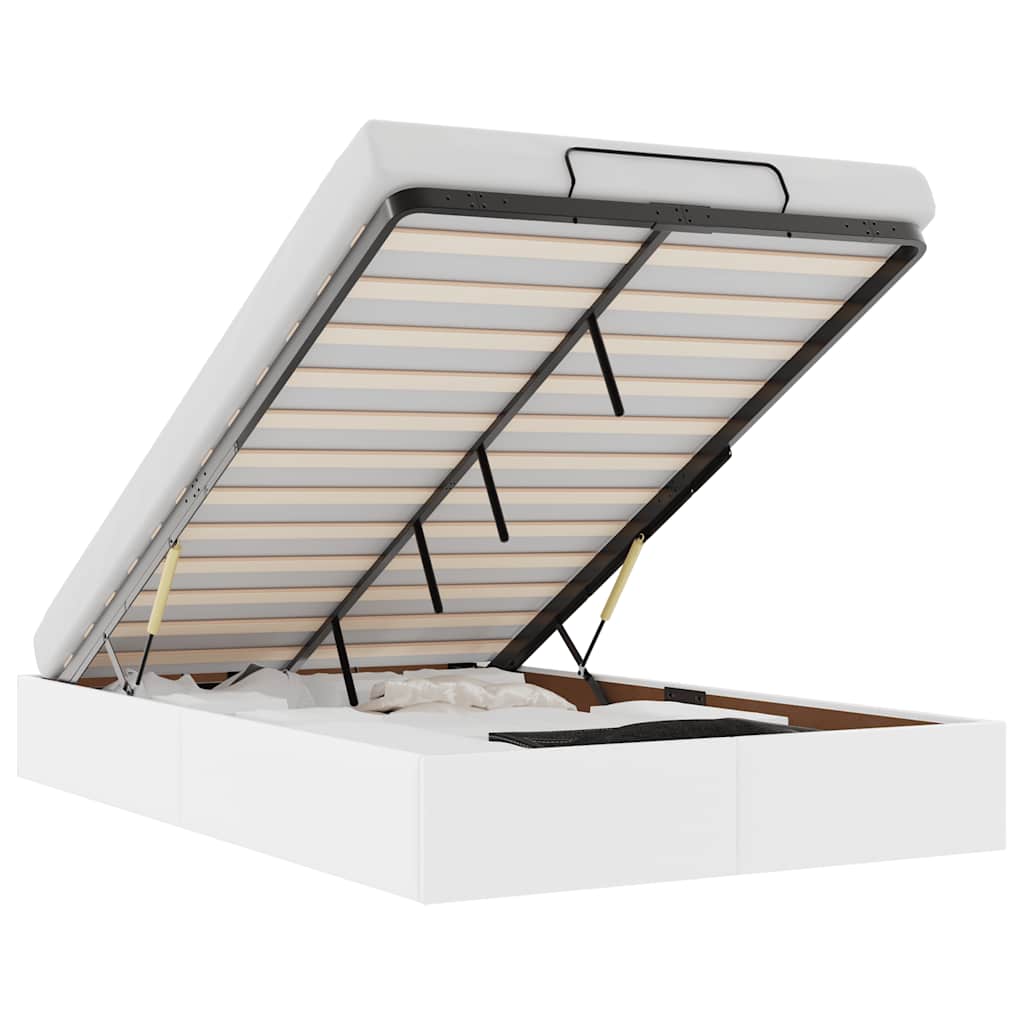 Ottoman Bed Frame without Mattress White Double Faux Leather