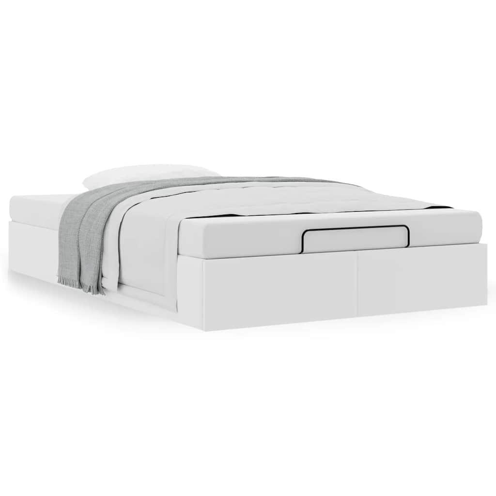 Ottoman Bed Frame without Mattress White Double Faux Leather