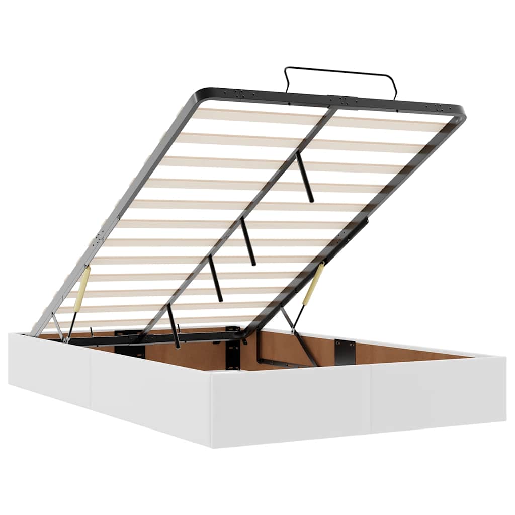 Ottoman Bed Frame without Mattress White Double Faux Leather