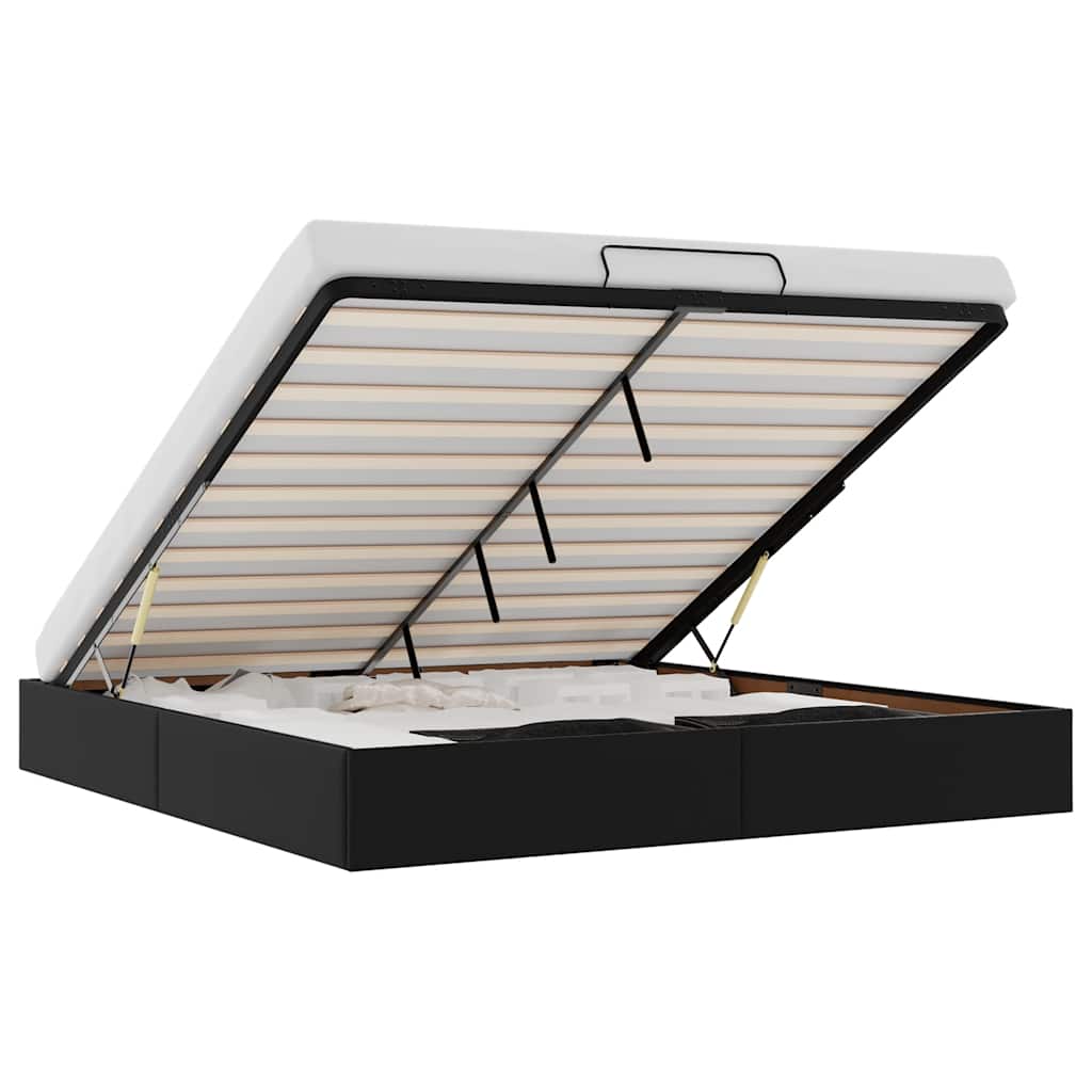 Ottoman Bed Frame without Mattress Black Super King Faux Leather