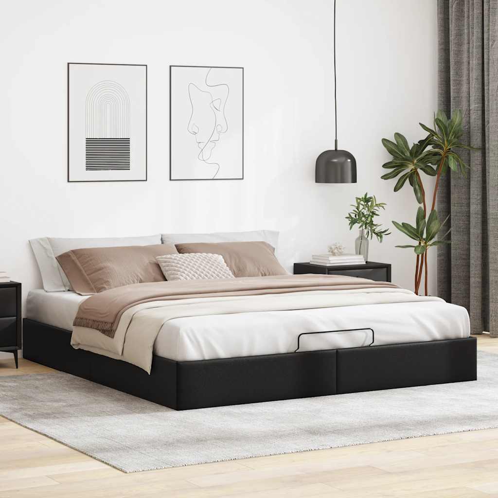 Ottoman Bed Frame without Mattress Black Super King Faux Leather