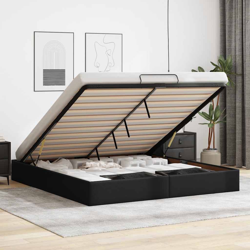 Ottoman Bed Frame without Mattress Black Super King Faux Leather