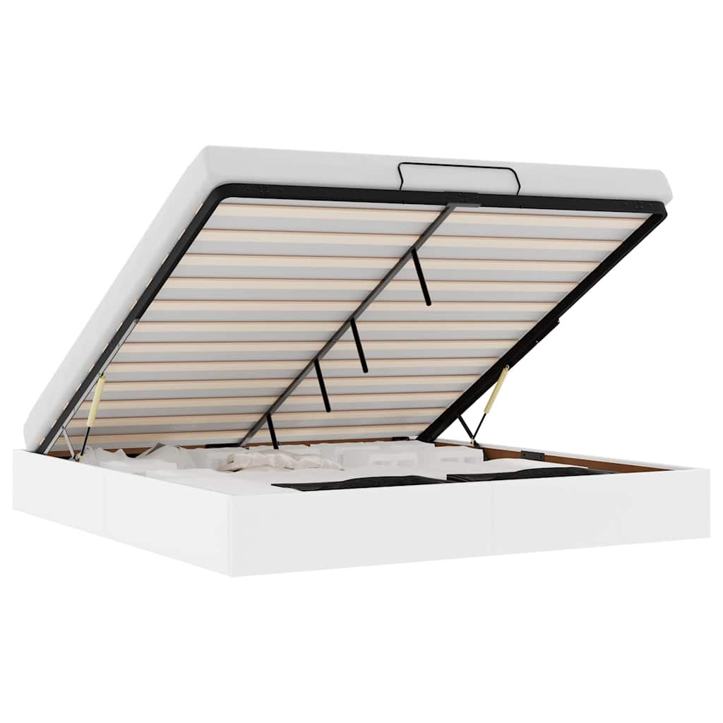 Ottoman Bed Frame without Mattress White Super King Faux Leather