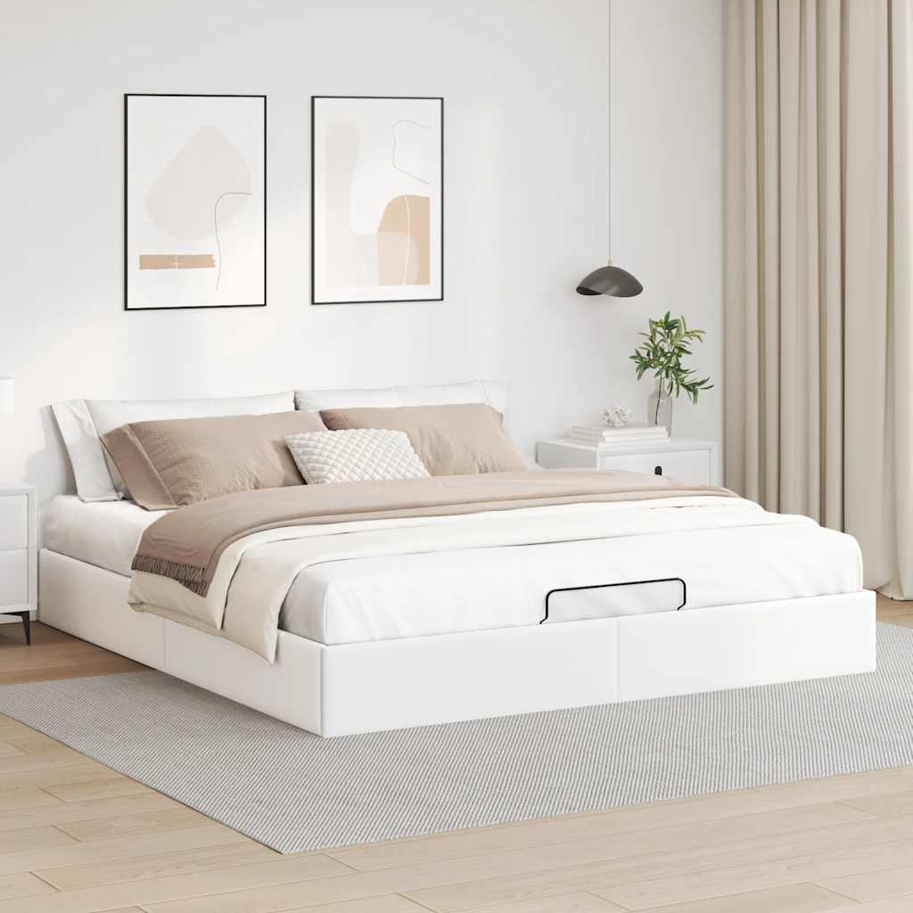 Ottoman Bed Frame without Mattress White Super King Faux Leather