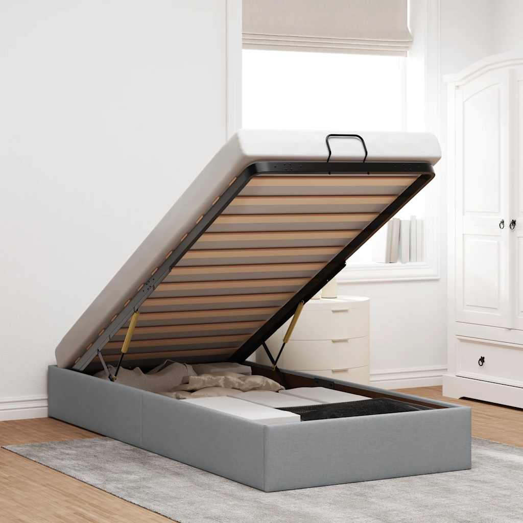 Ottoman Bed Frame without Mattress Light Grey Single Fabric
