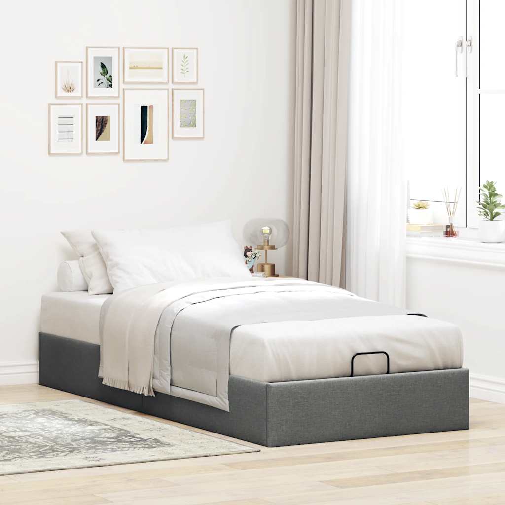 Ottoman Bed Frame without Mattress Dark Grey Single Fabric