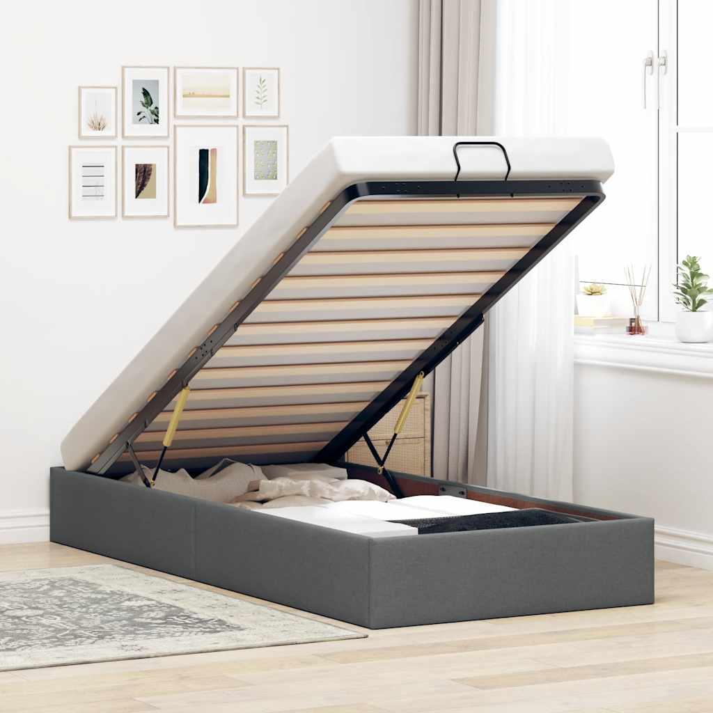 Ottoman Bed Frame without Mattress Dark Grey Single Fabric