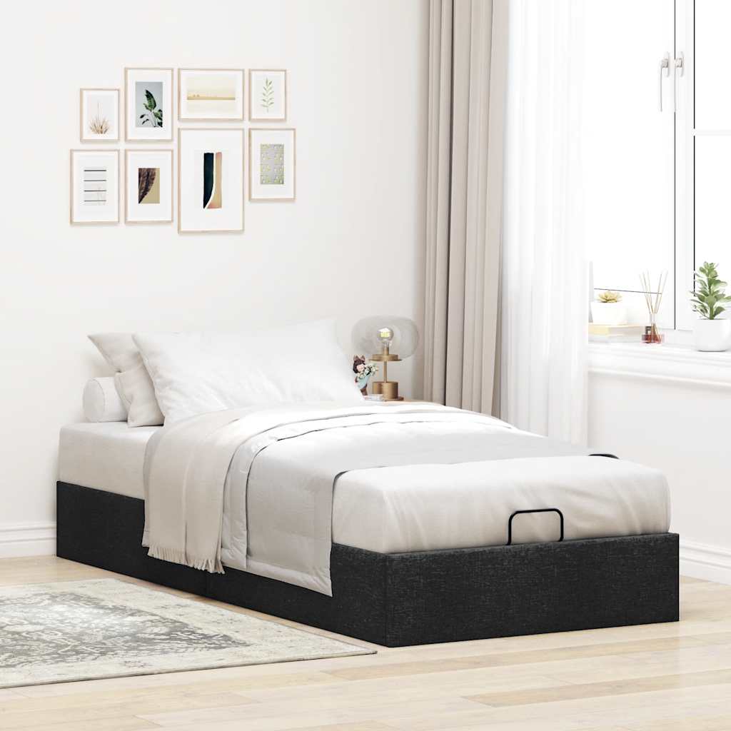 Ottoman Bed Frame without Mattress Black Single Fabric
