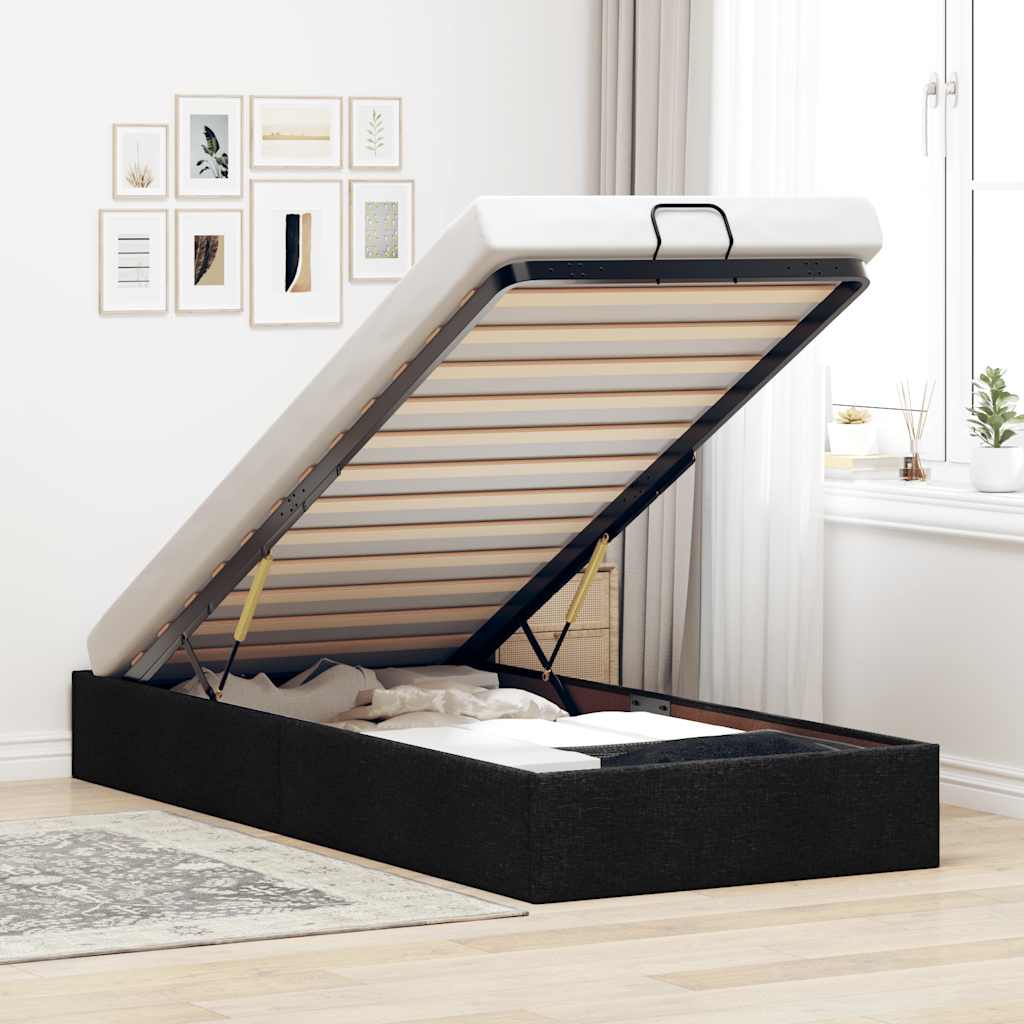 Ottoman Bed Frame without Mattress Black Single Fabric