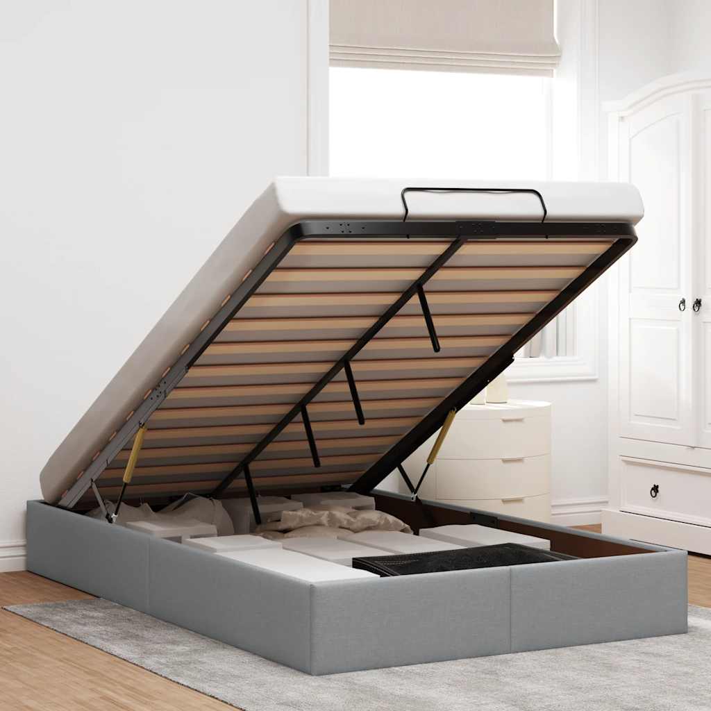 Ottoman Bed Frame without Mattress Light Grey Double Fabric