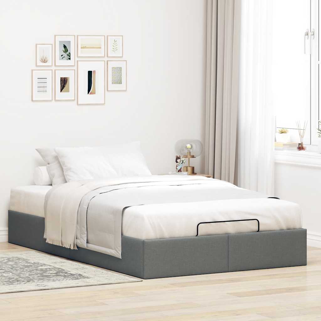 Ottoman Bed Frame without Mattress Dark Grey Double Fabric