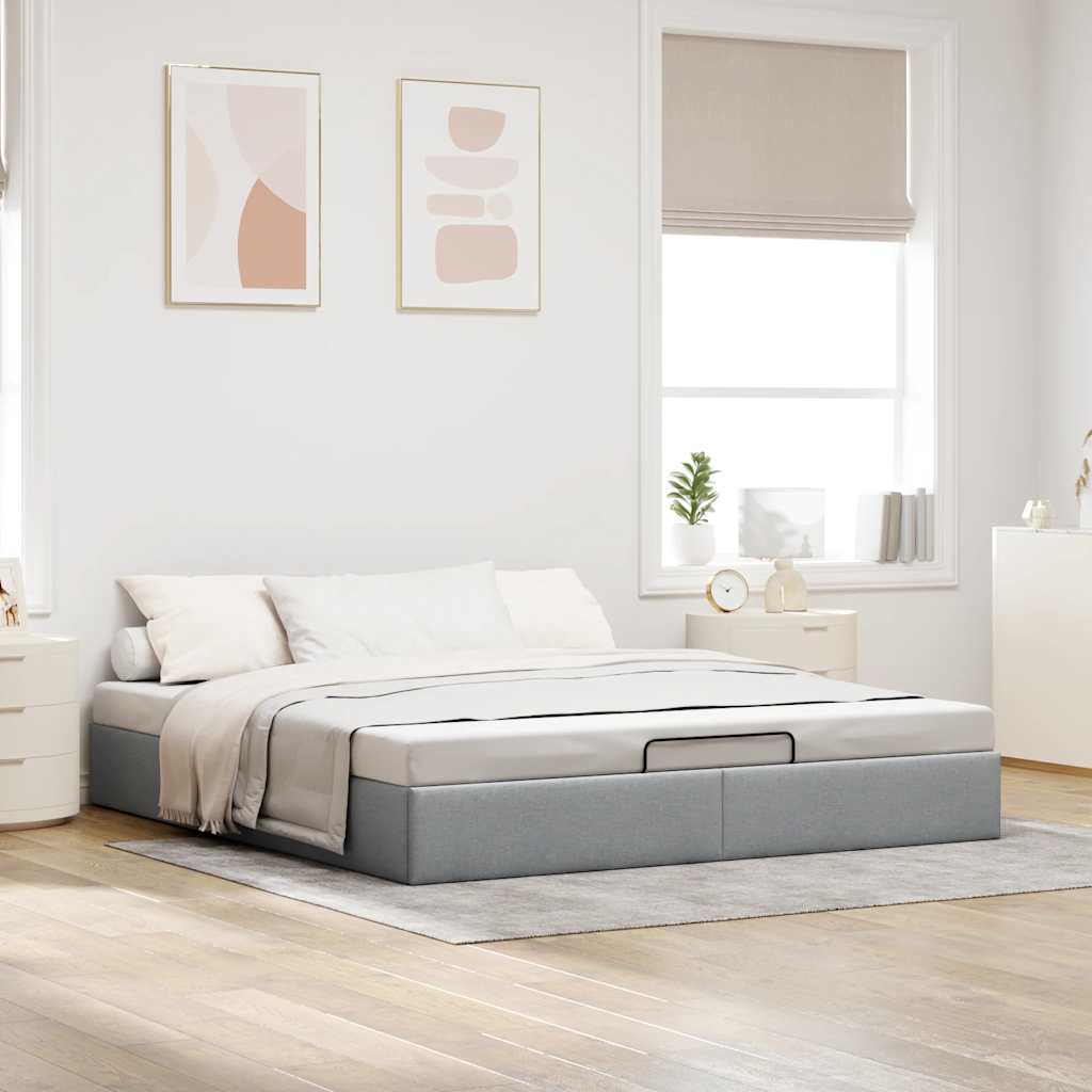 Ottoman Bed Frame without Mattress Light Grey Super King Fabric