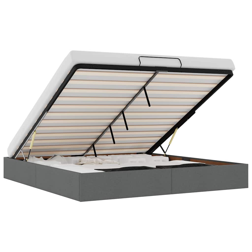 Ottoman Bed Frame without Mattress Dark Grey Super King Fabric