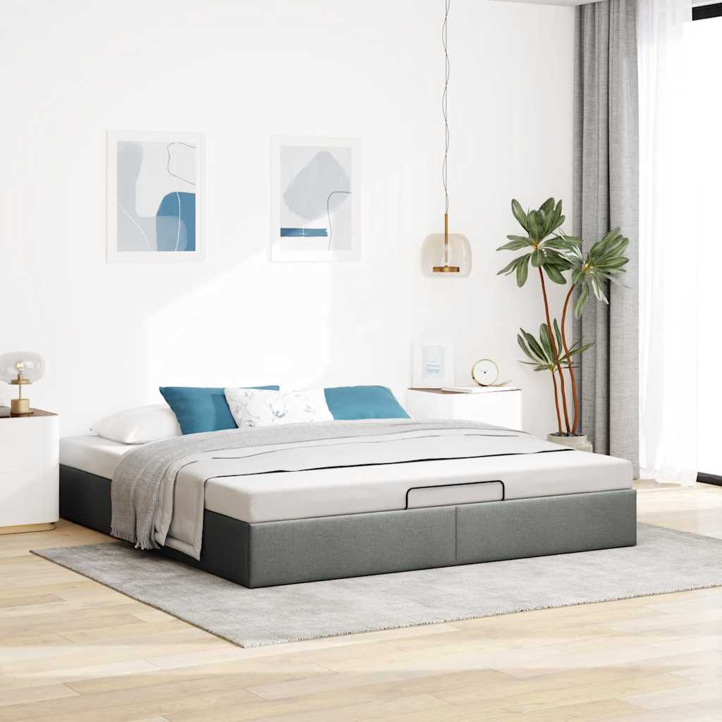 Ottoman Bed Frame without Mattress Dark Grey Super King Fabric