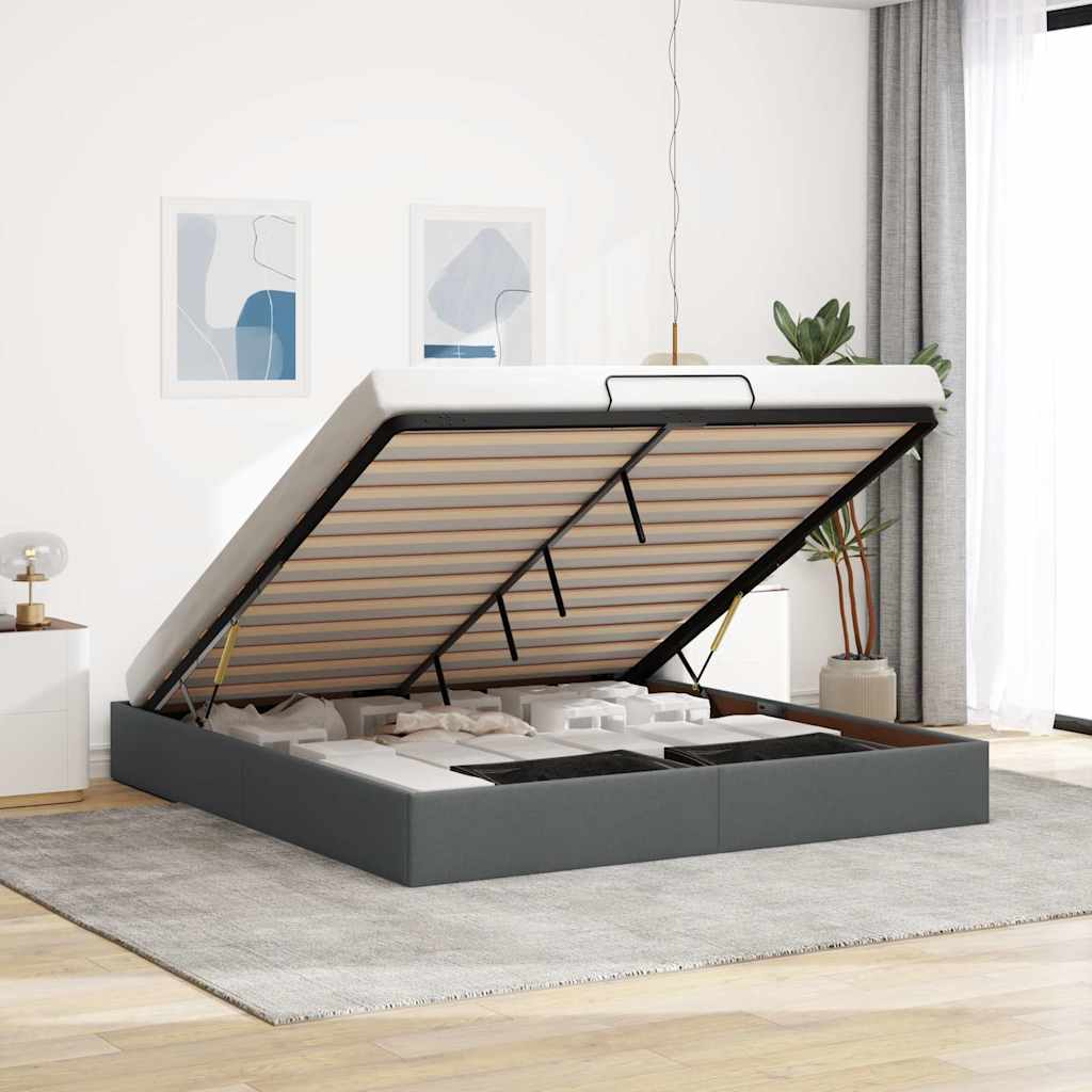 Ottoman Bed Frame without Mattress Dark Grey Super King Fabric