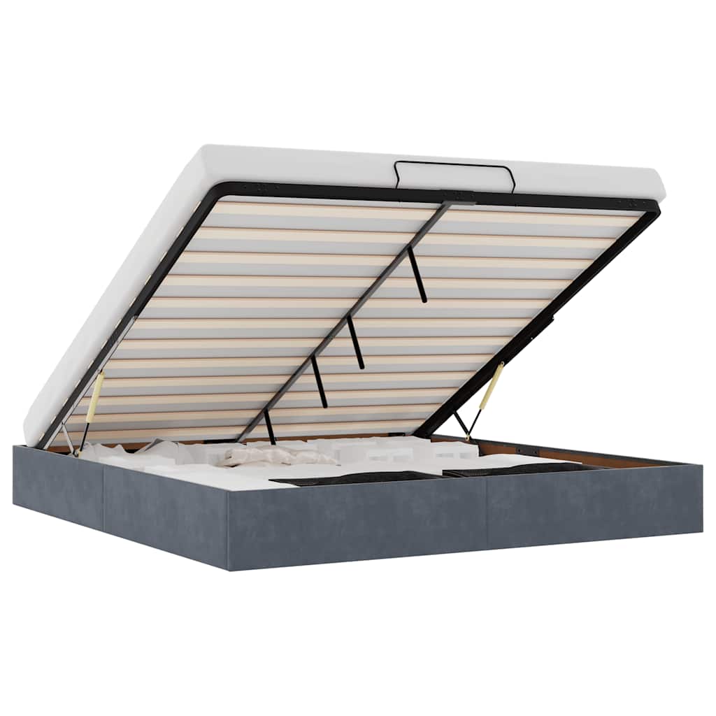 Ottoman Bed Frame No Mattress Dark Grey 200x200 cm Velvet