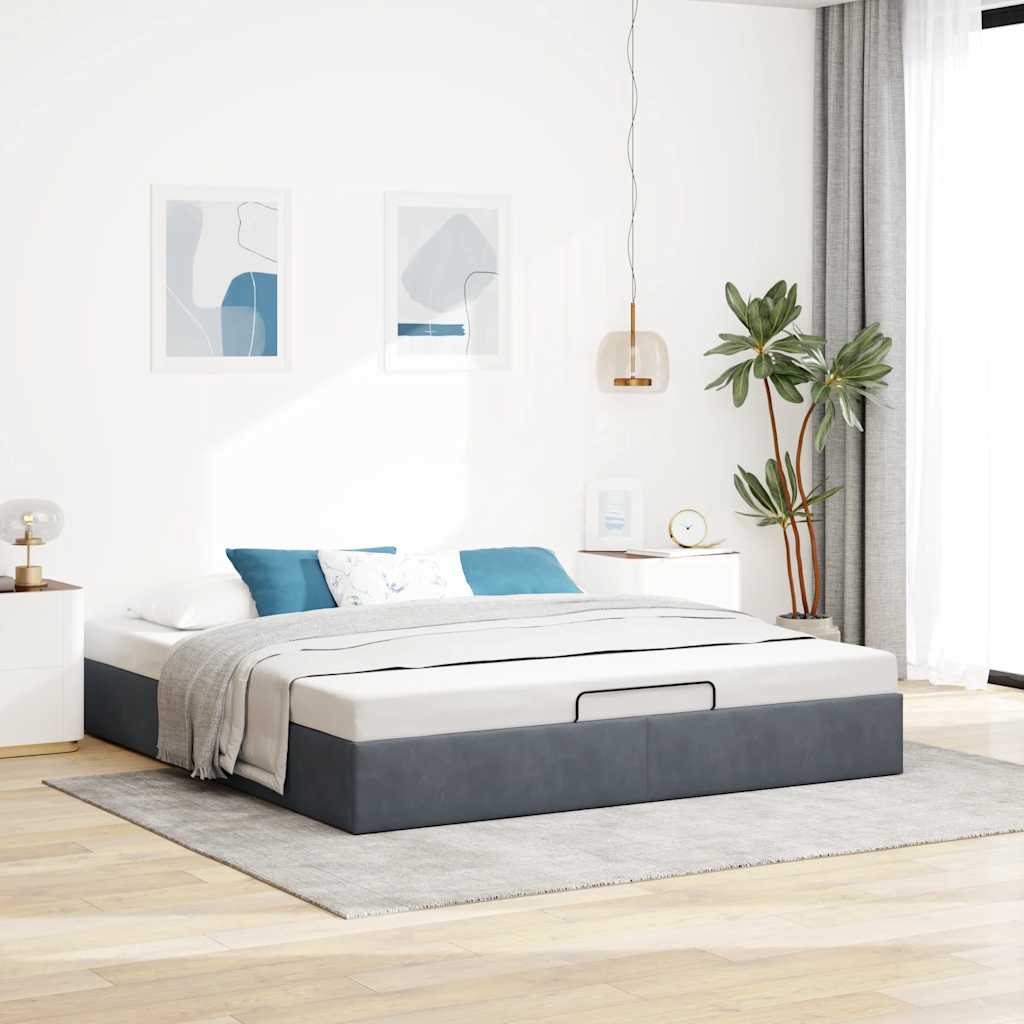 Ottoman Bed Frame No Mattress Dark Grey 200x200 cm Velvet
