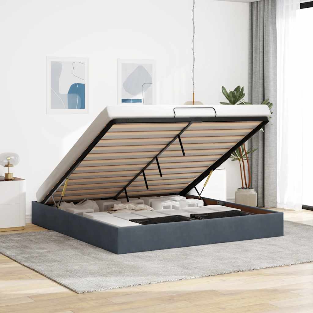 Ottoman Bed Frame No Mattress Dark Grey 200x200 cm Velvet
