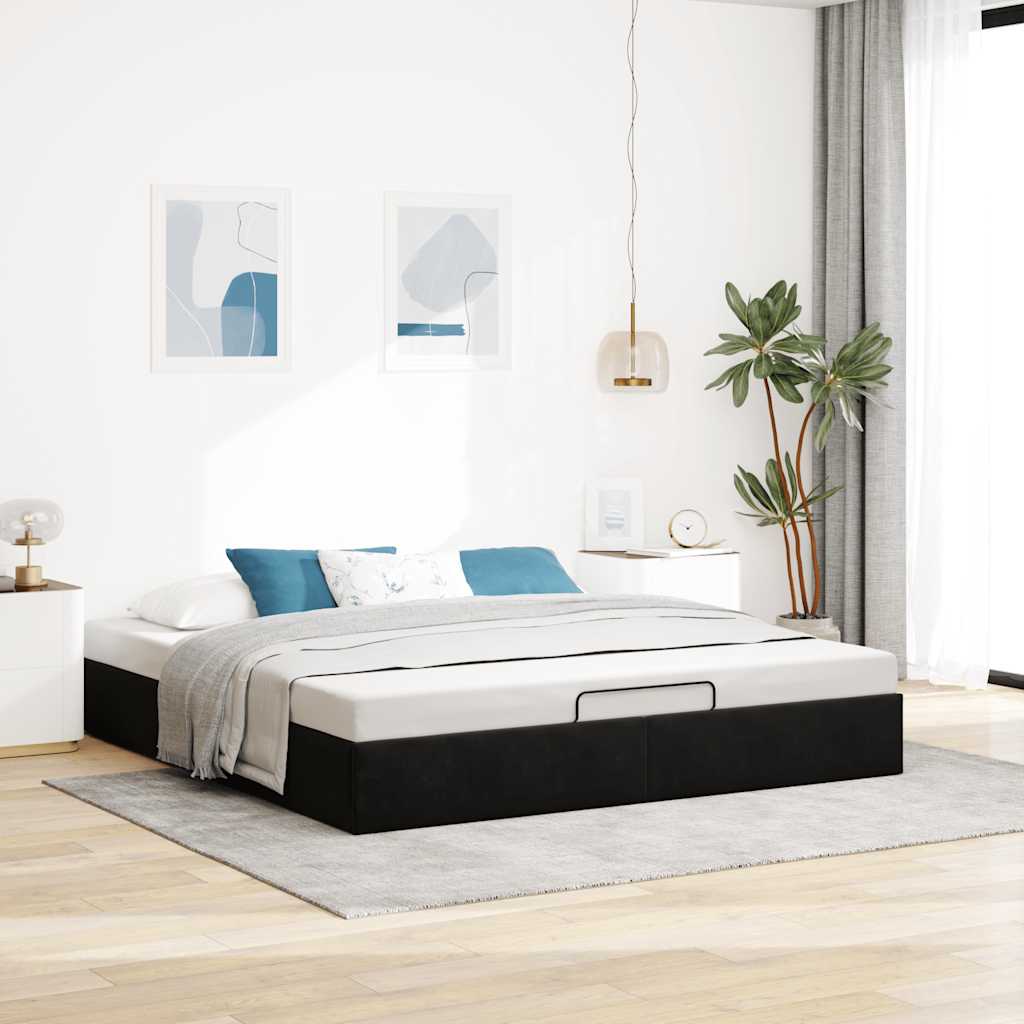 Ottoman Bed Frame No Mattress Black 200x200 cm Velvet