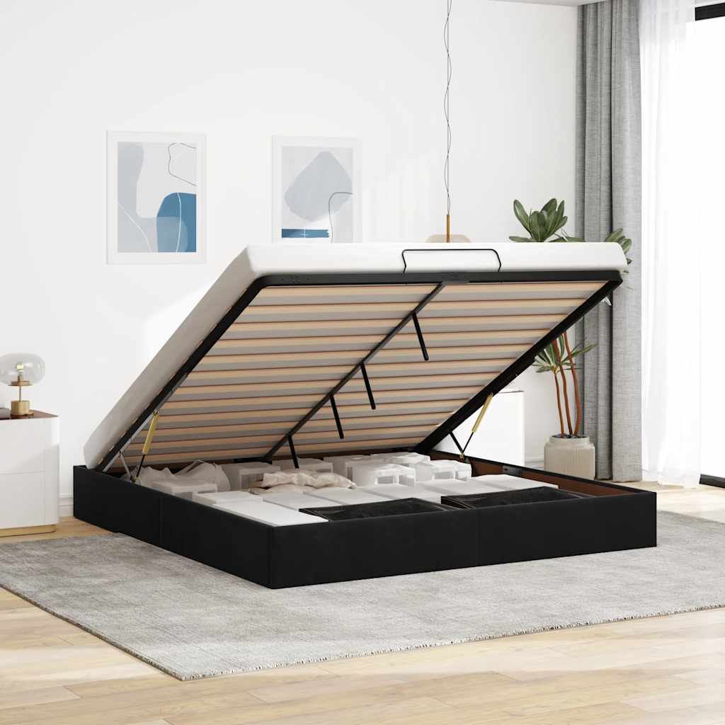 Ottoman Bed Frame No Mattress Black 200x200 cm Velvet