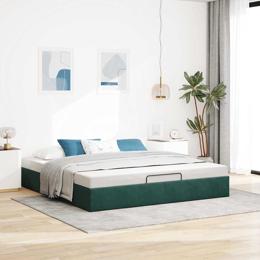 Ottoman Bed Frame No Mattress Dark Green 200x200 cm Velvet