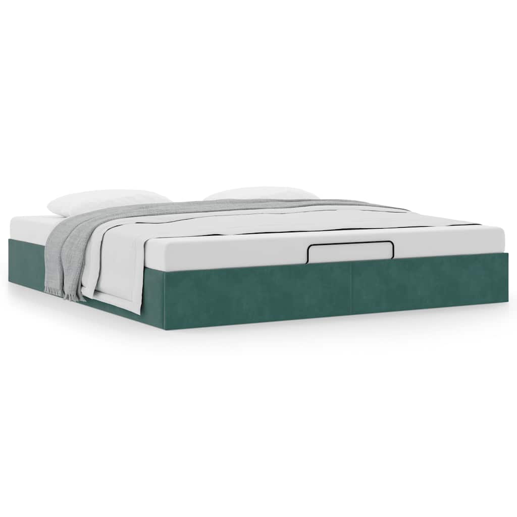 Ottoman Bed Frame No Mattress Dark Green 200x200 cm Velvet