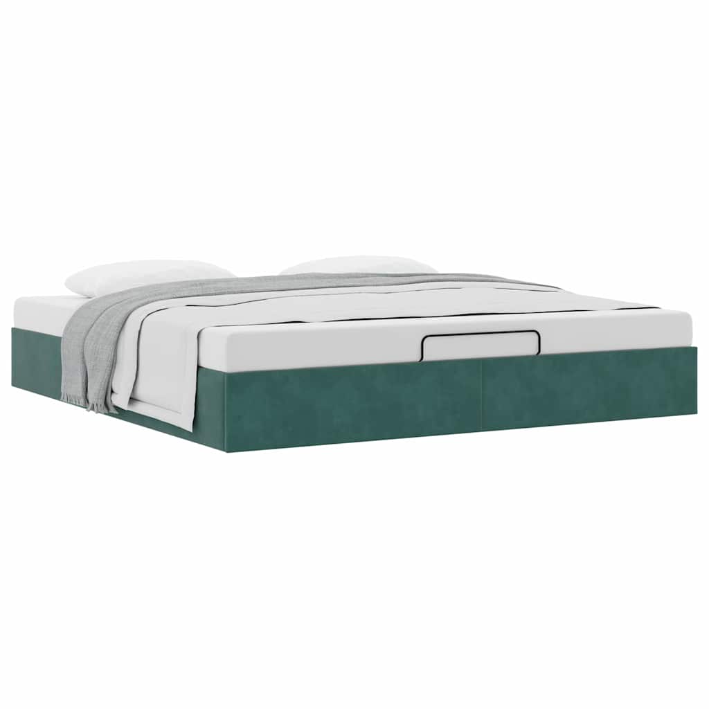Ottoman Bed Frame No Mattress Dark Green 200x200 cm Velvet