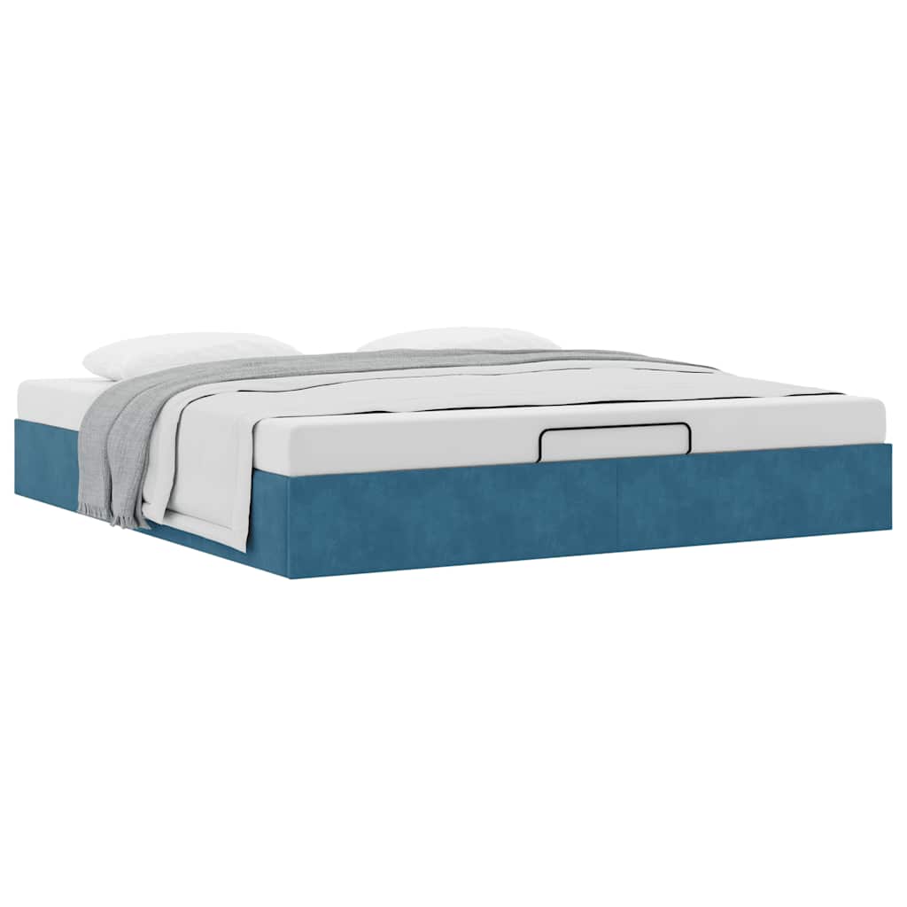 Ottoman Bed Frame No Mattress Dark Blue 200x200 cm Velvet