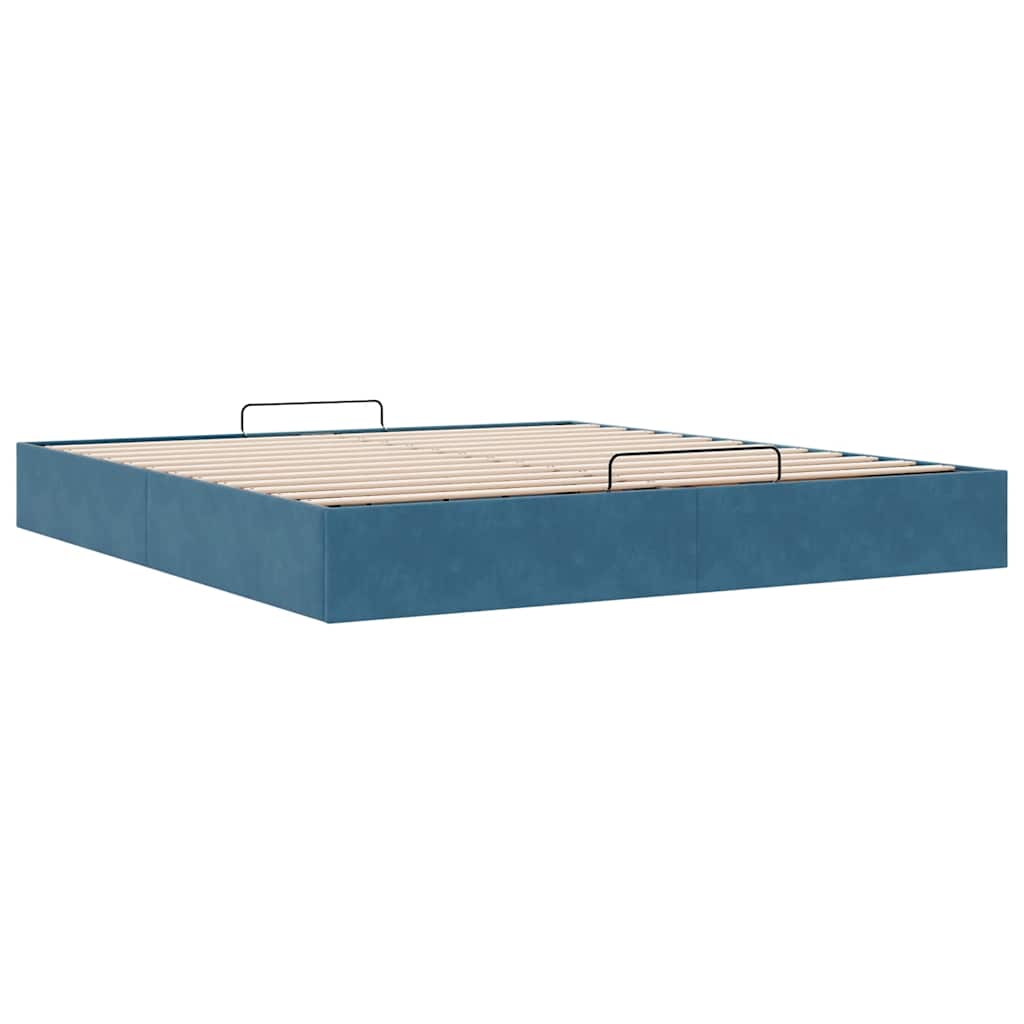 Ottoman Bed Frame No Mattress Dark Blue 200x200 cm Velvet